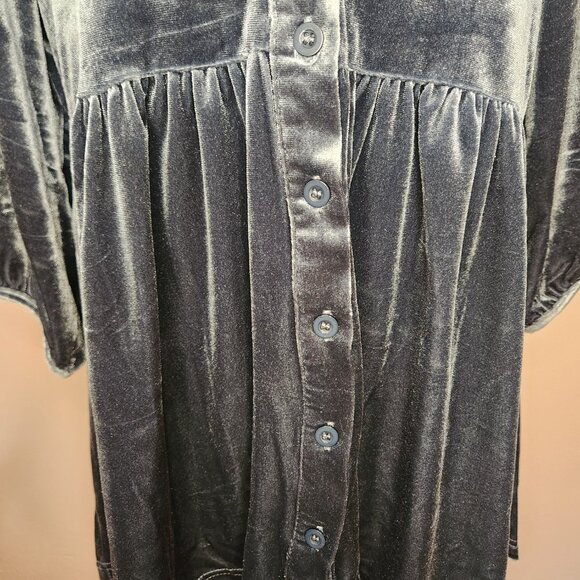 Y2K Inspired Dark Gray Velvet Button Down 3/4 Sleeve Tunic Casual Size Small - Picture 8 of 12